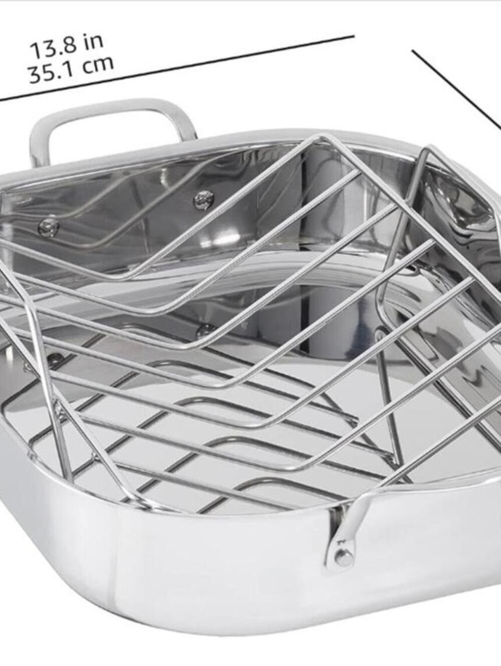 BRAND NEW: Amazon Basics Stainless Steel Rectangular Roasting Pan with Rack - Picture 2 of 3